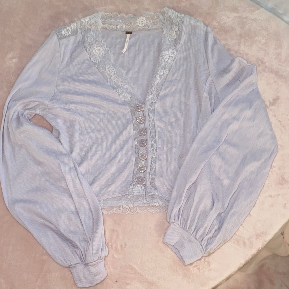 Lavender Botton Long sleeve Crop Top